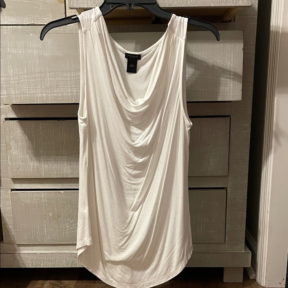 Ann Taylor White Draped Tank Top